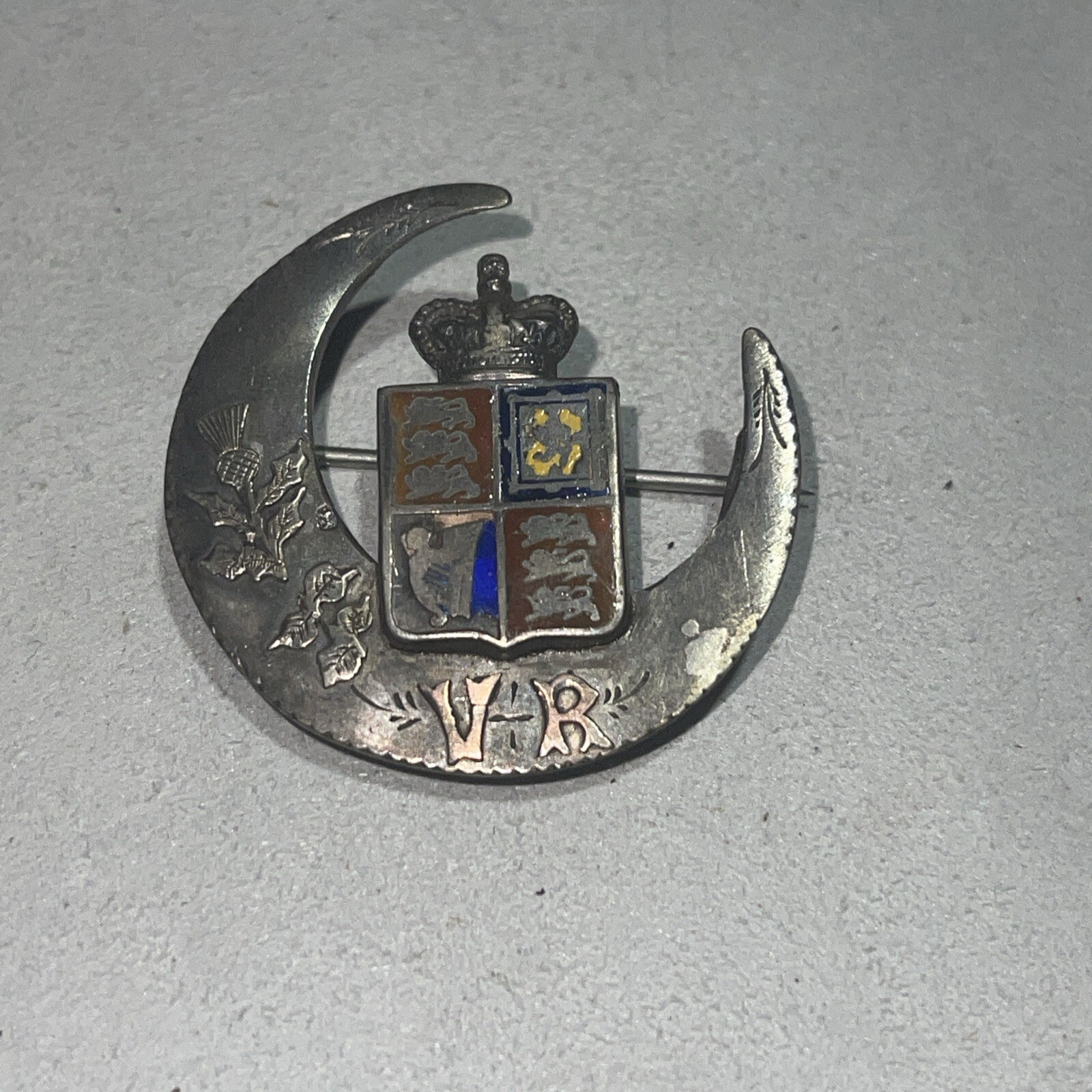 Antique 1886/1887 Queen Victoria Jubilee Sterling Silver Pin Enamel VR