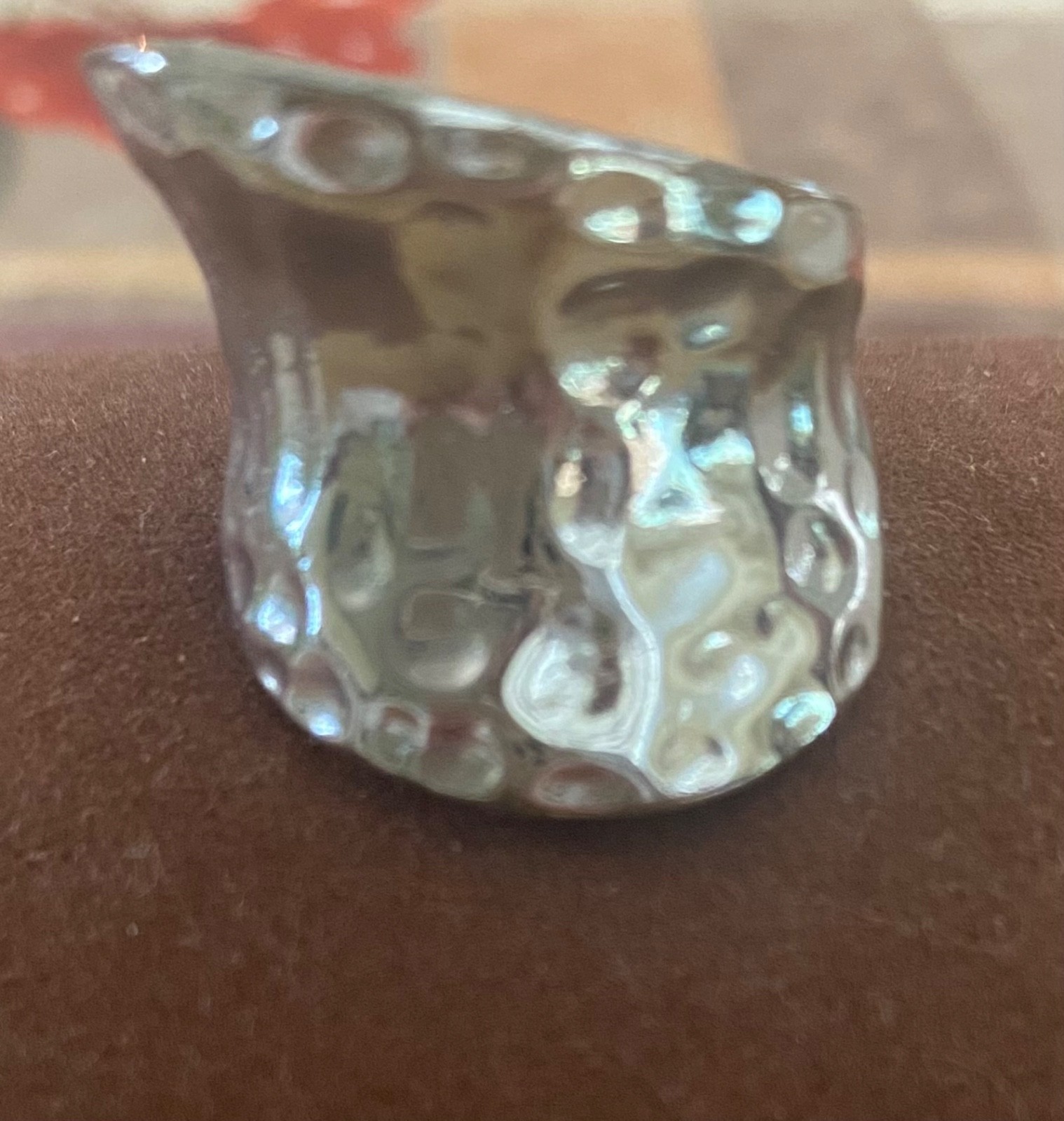 Vintage Silver Chunky Dome Ring Hammered Liquid Metal Futuristic Unisex Jewelry