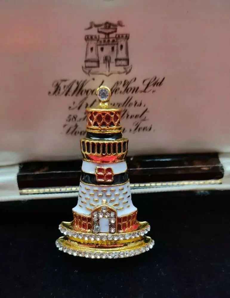 Crystal Fine Enamel Vintage Style Lighthouse Brooch Pin Jewellery Shawl Pin