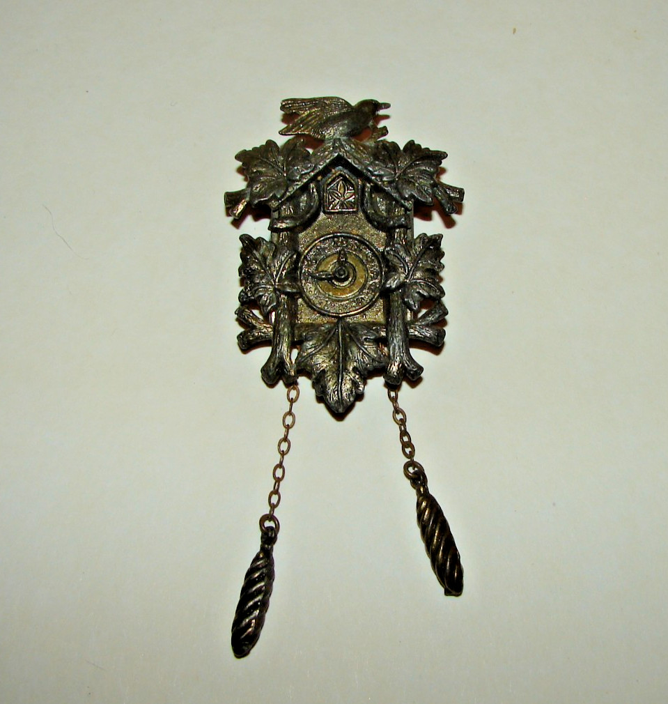Vintage New England Glass Works Articulated Cuckoo Clock Brooch READ