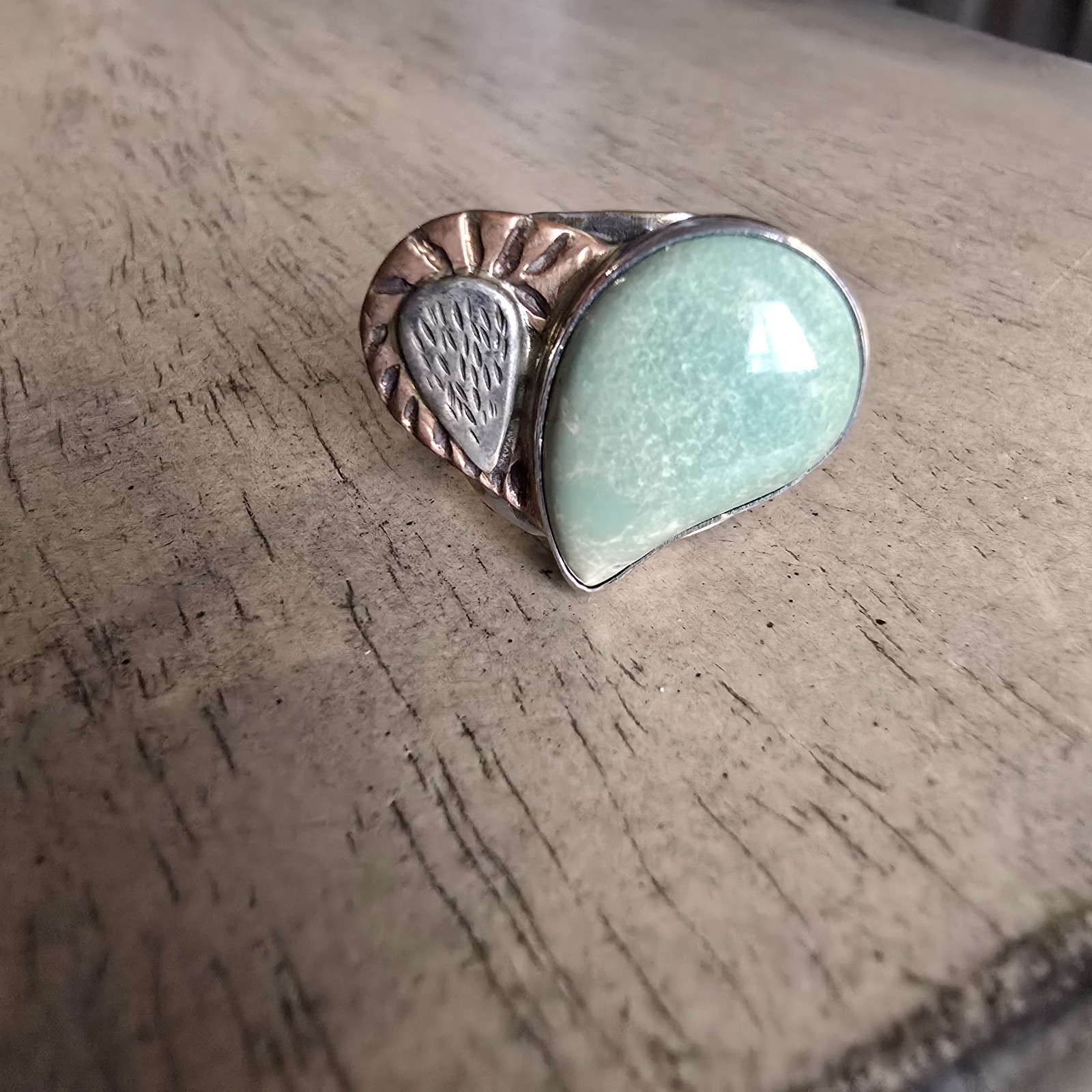 VINTAGE RING Jay King Desert Rose Sterling 2-Tone Turquoise Heart /Size 6 1/2