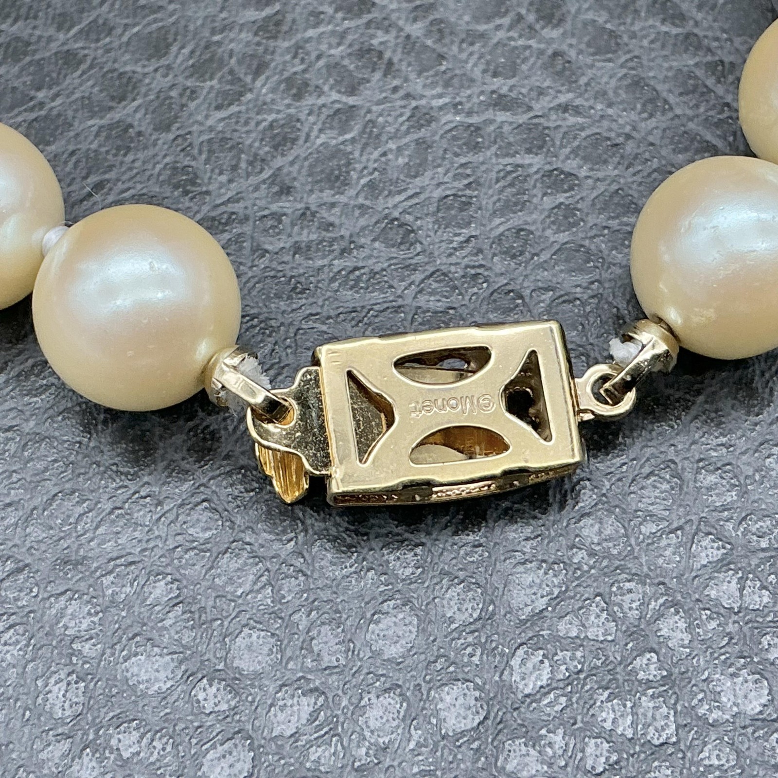 Vintage Monet Faux Pearl Beaded Necklace Gold Tone Knotted Ivory Strand 24 Inch
