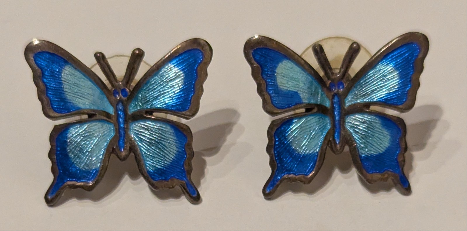 Vtg Daniel Espinosa 980 Silver & Blue Enamel Butterfly Earrings Gorgeous!