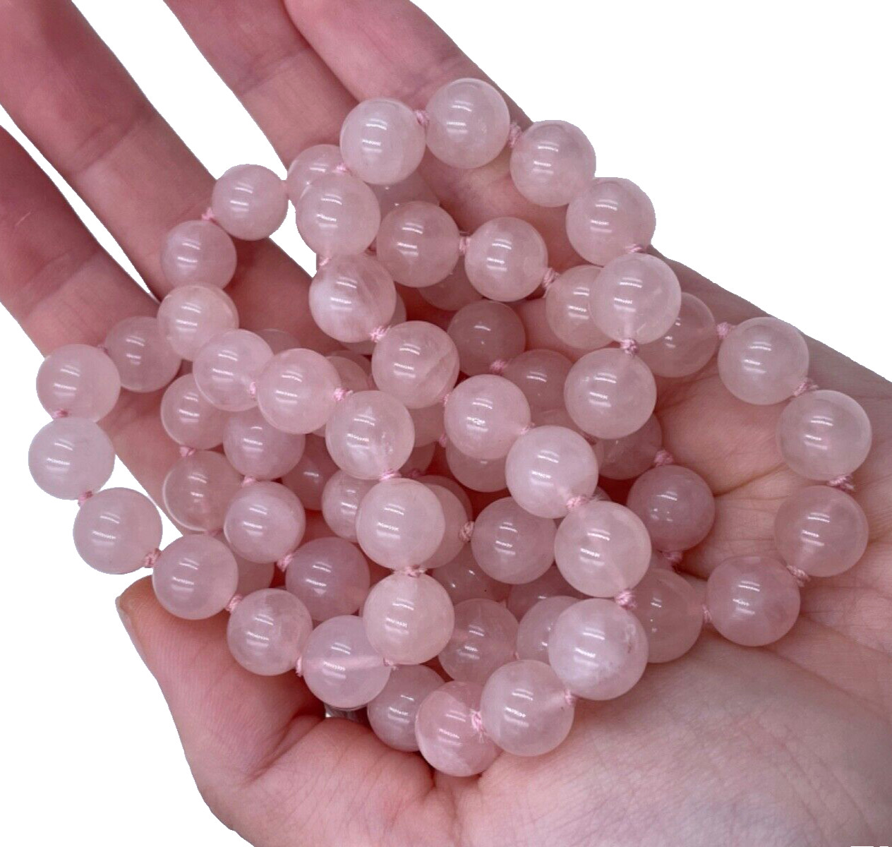ROSE QUARTZ ANTIQUE CHINESE EXPORT HAND-KNOTTED NECKLACE LONG NO CLASP 1 STRAND
