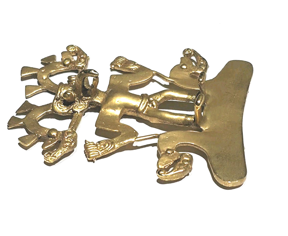 Vintage Alva Studios Reproduction Pre Columbian Figural Pendant Brooch Gold Tone