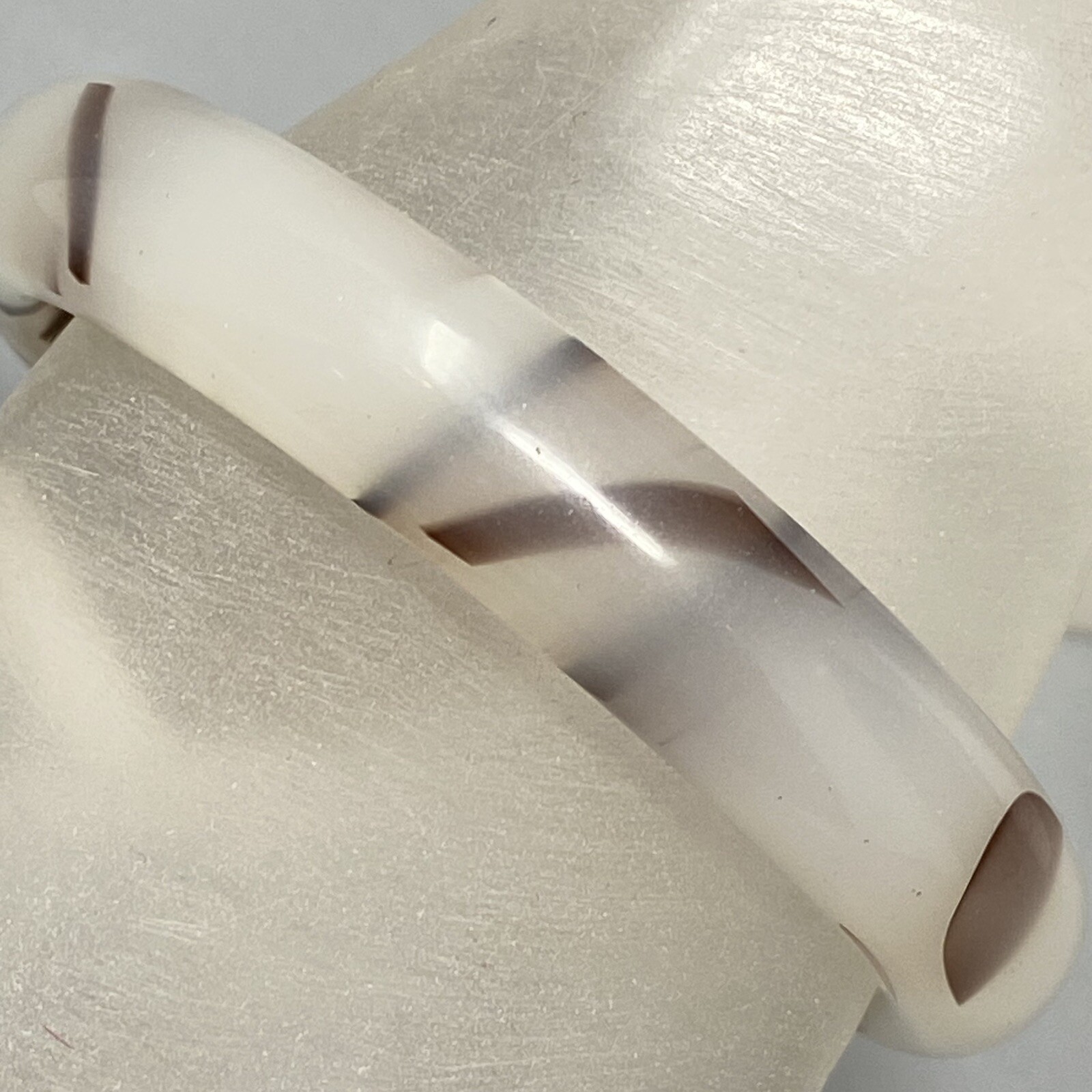 Vintage Bangle Bracelet Cloudy White Brown Fused Glass Abstract Boho Large 7.5″