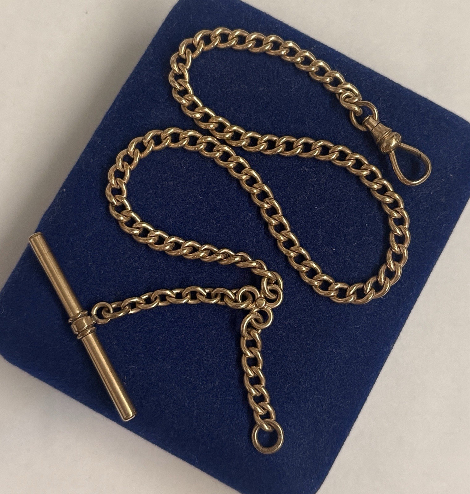 HEAVY! 20.6g Gold filled fob victorian Vtg Gf 12.5” Cuban Curb Chain T Bar 4.8mm
