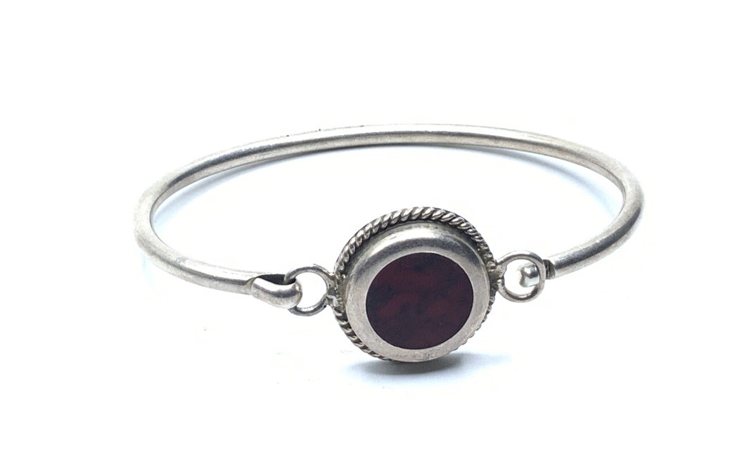 Southwest Mexico 925 Sterling Silver Red Jasper Bangle 7” Bracelet – 21.4g