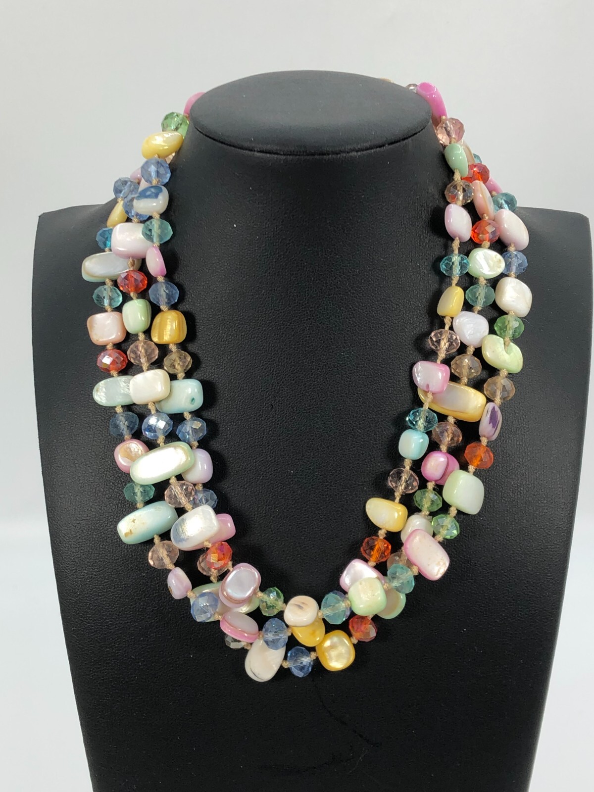 VTG Pastel Colored Shell & Faceted Bead Extra Long Necklace Spring EasterJewelry