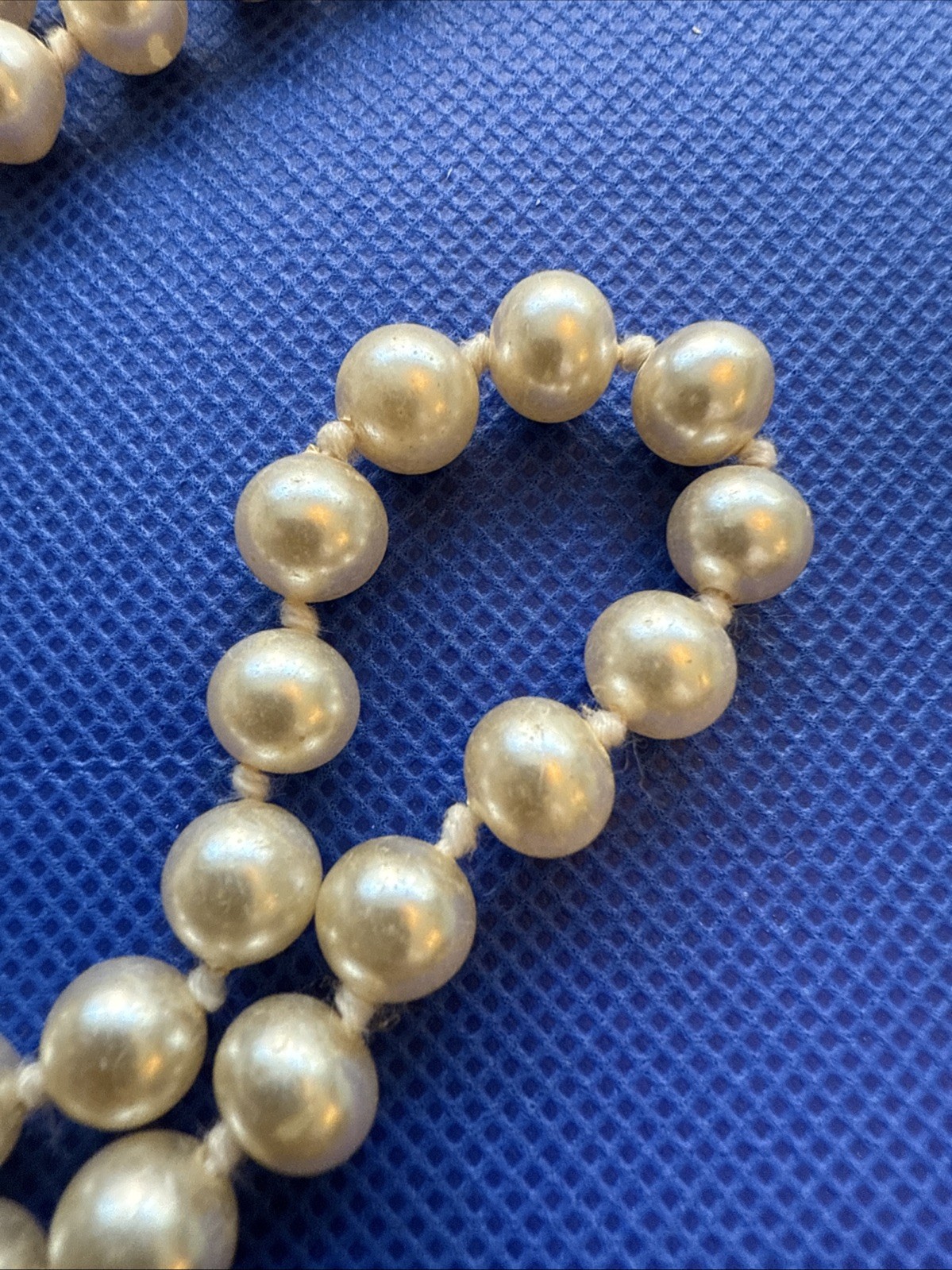VTG 80s Faux Pearl Necklace, 33″ Opera Length, Individually Knotted Classic Boho
