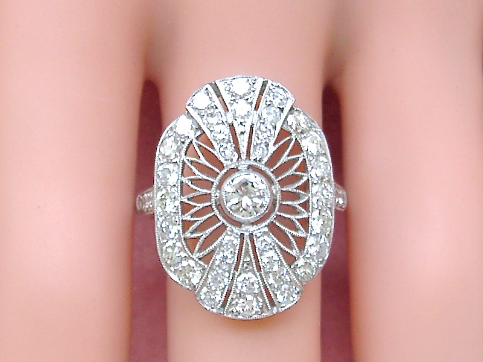 ESTATE ART DECO 1.9ctw BRILLIANT DIAMOND PLATINUM FANCY COCKTAIL RIGHT-HAND RING