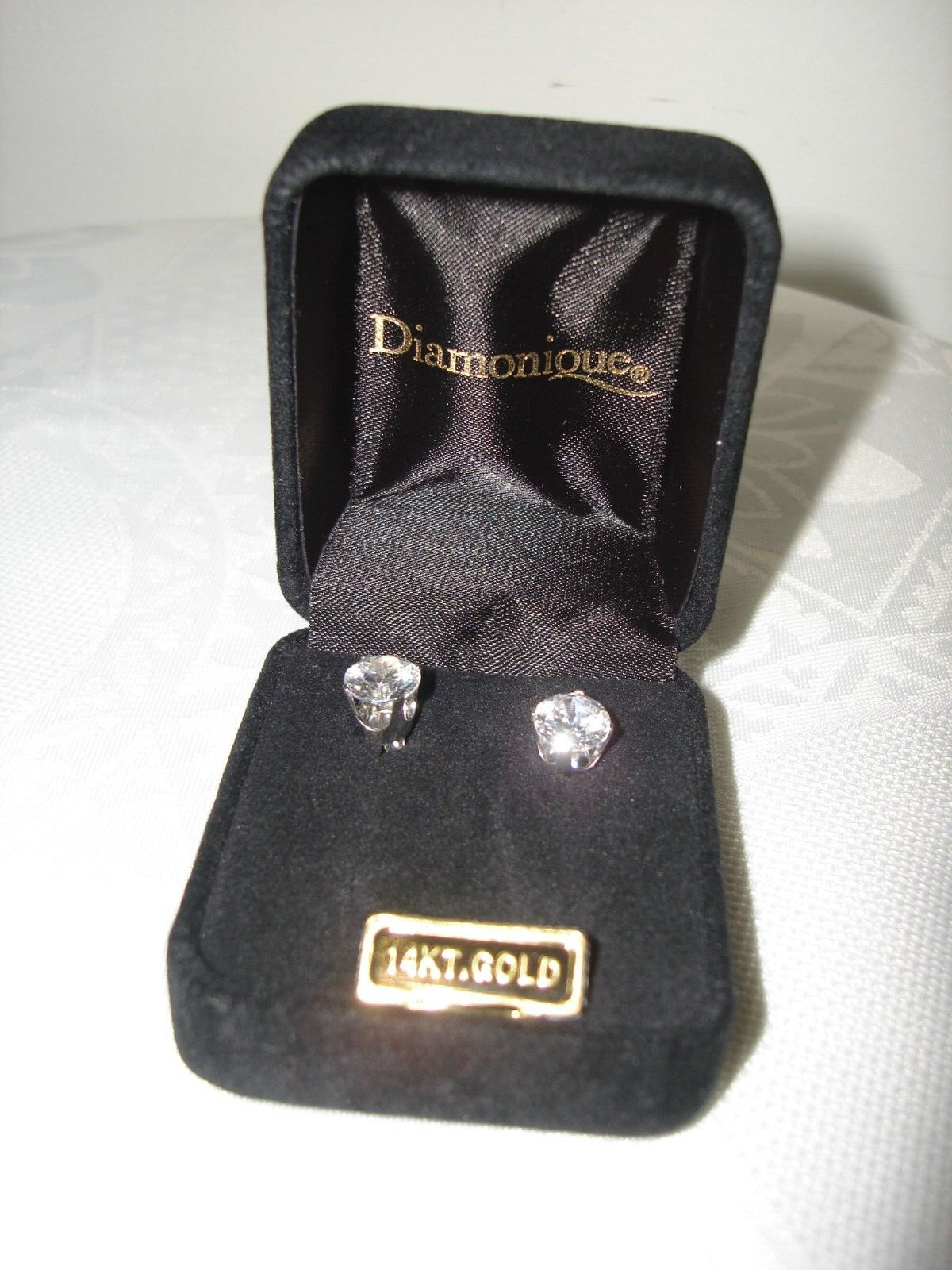 Vintage 14kt Solid White Gold 7.98 mm Diameter Diamonique Stud Pierced Earrings