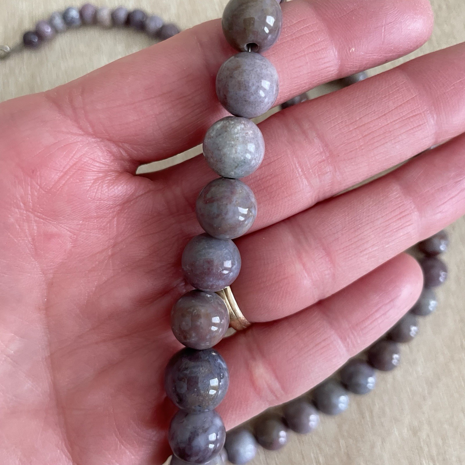Unicorn Stone Graduated Beaded Necklace 26-27” Purple Pink Lepidolite Madagascar
