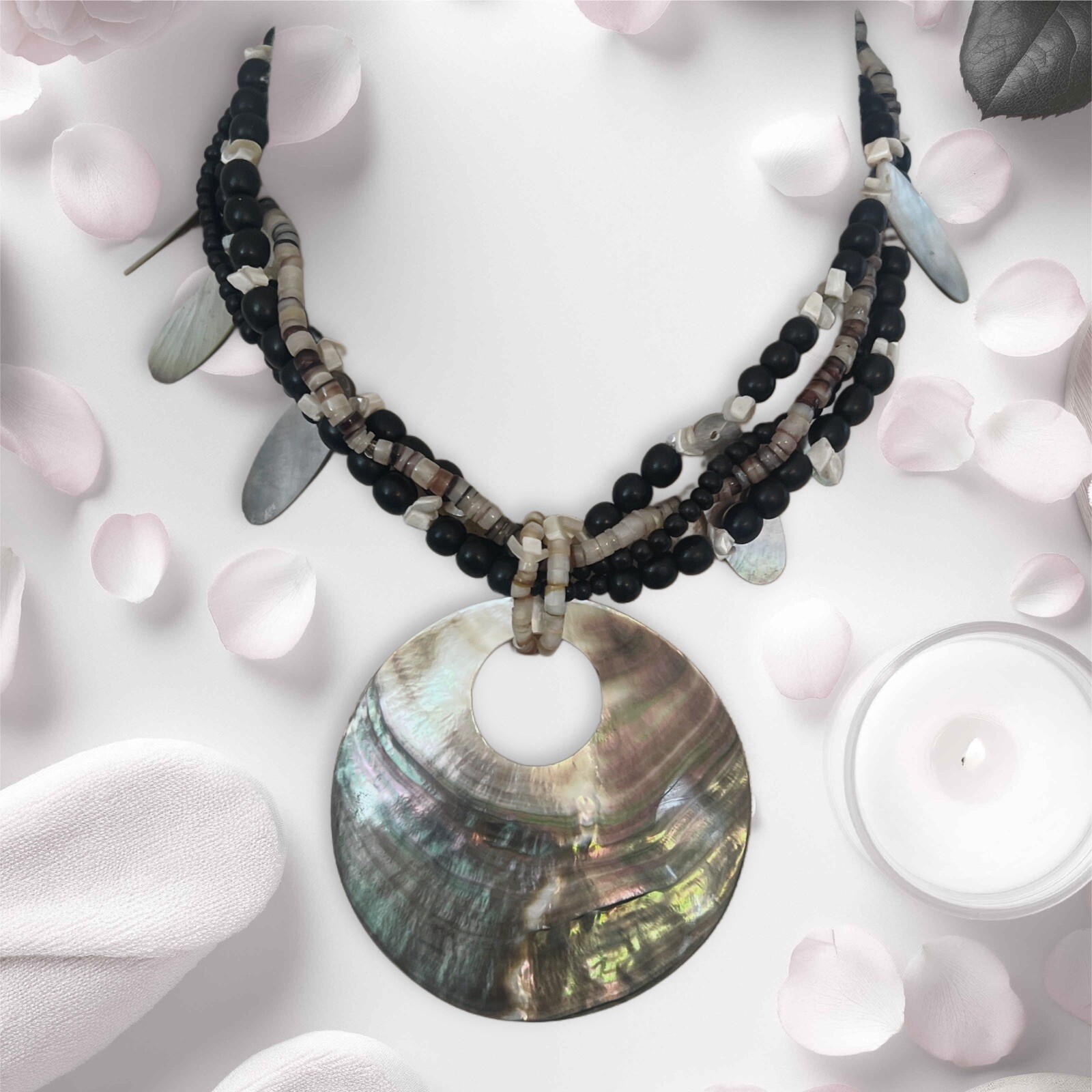 Vintage Necklace Estate Jewelry Abalone Mother Of Pearl Beaded Statement Piece