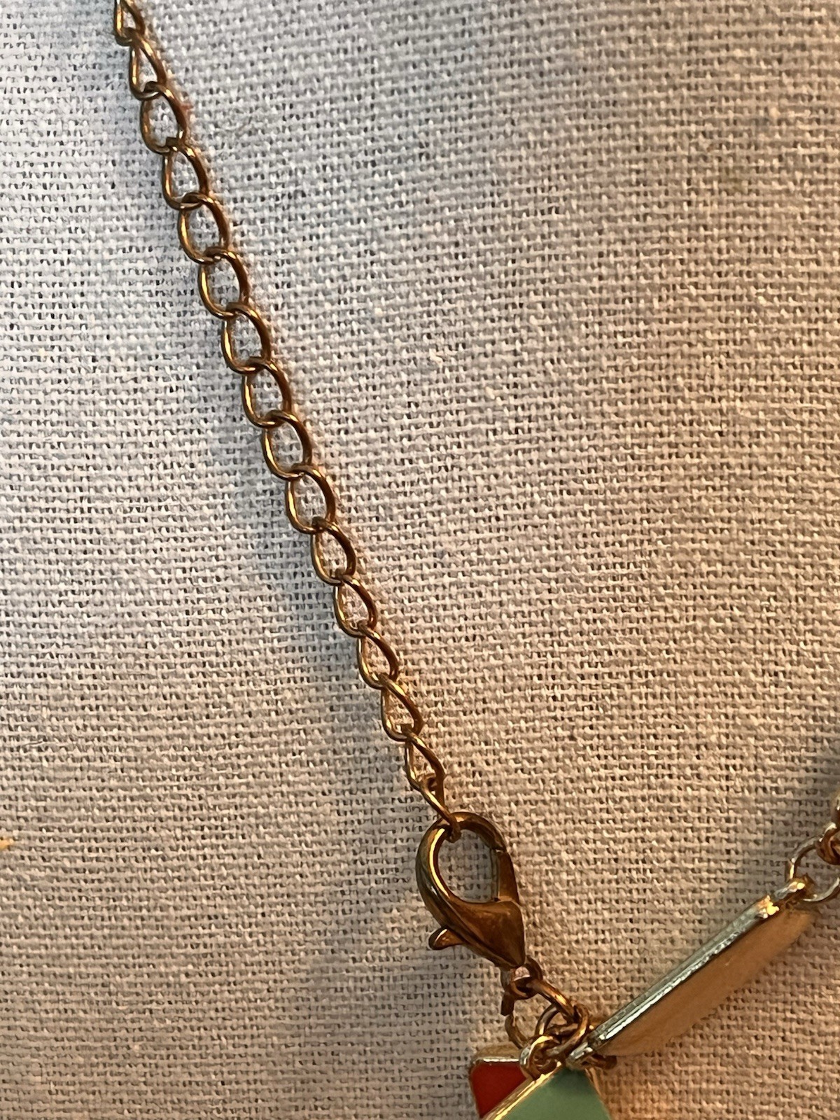 VTG Mod Geometric Enamel Panel Necklace Turquoise Coral Cream Gold Tone