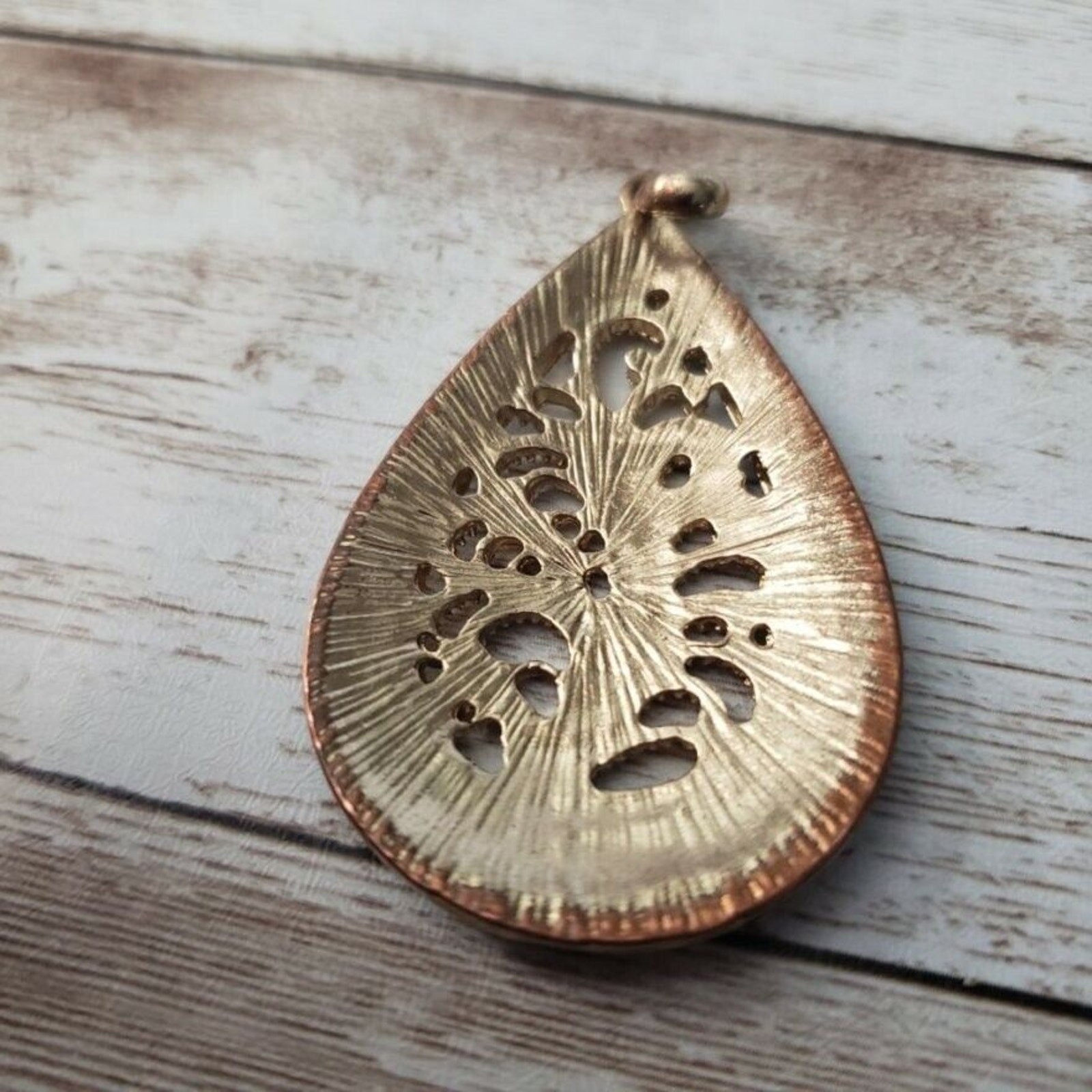 Vintage Pendant – Teardrop Shape Dark Blue & Gold Tone – No Chain Included