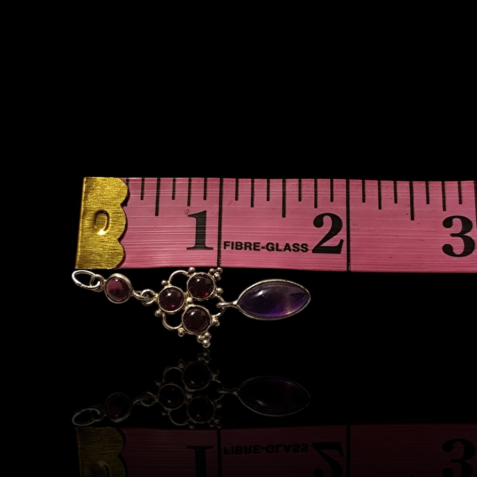 Vintage Sterling Silver Bezel Set Red Garnet And Purple Fluorite Pendant