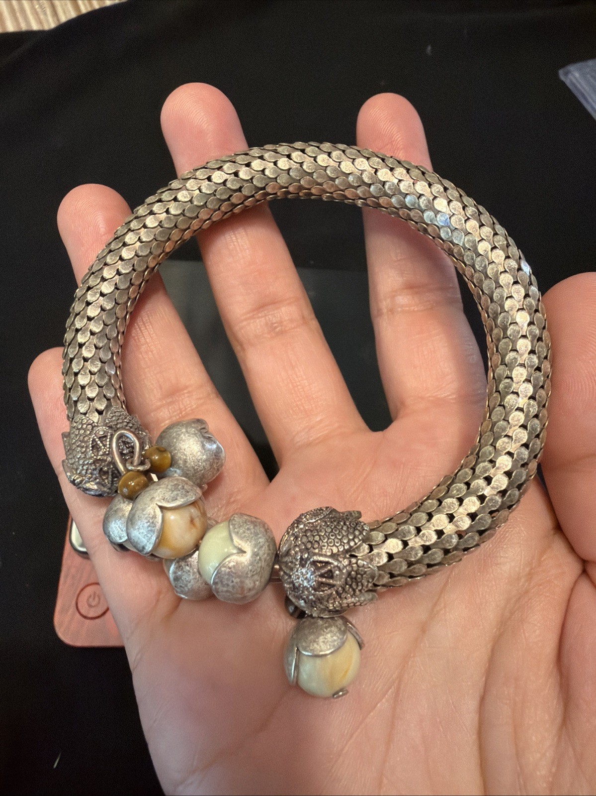 Vintage Pierre Cardin Ornate Bracelet Sterling With Stones Adjustable