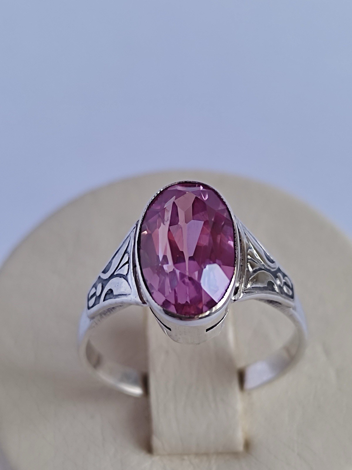 Vintage 70s Soviet Union Silver 875 USSR Ring Pink Sapphire Size US 7.5/ 17.5 mm