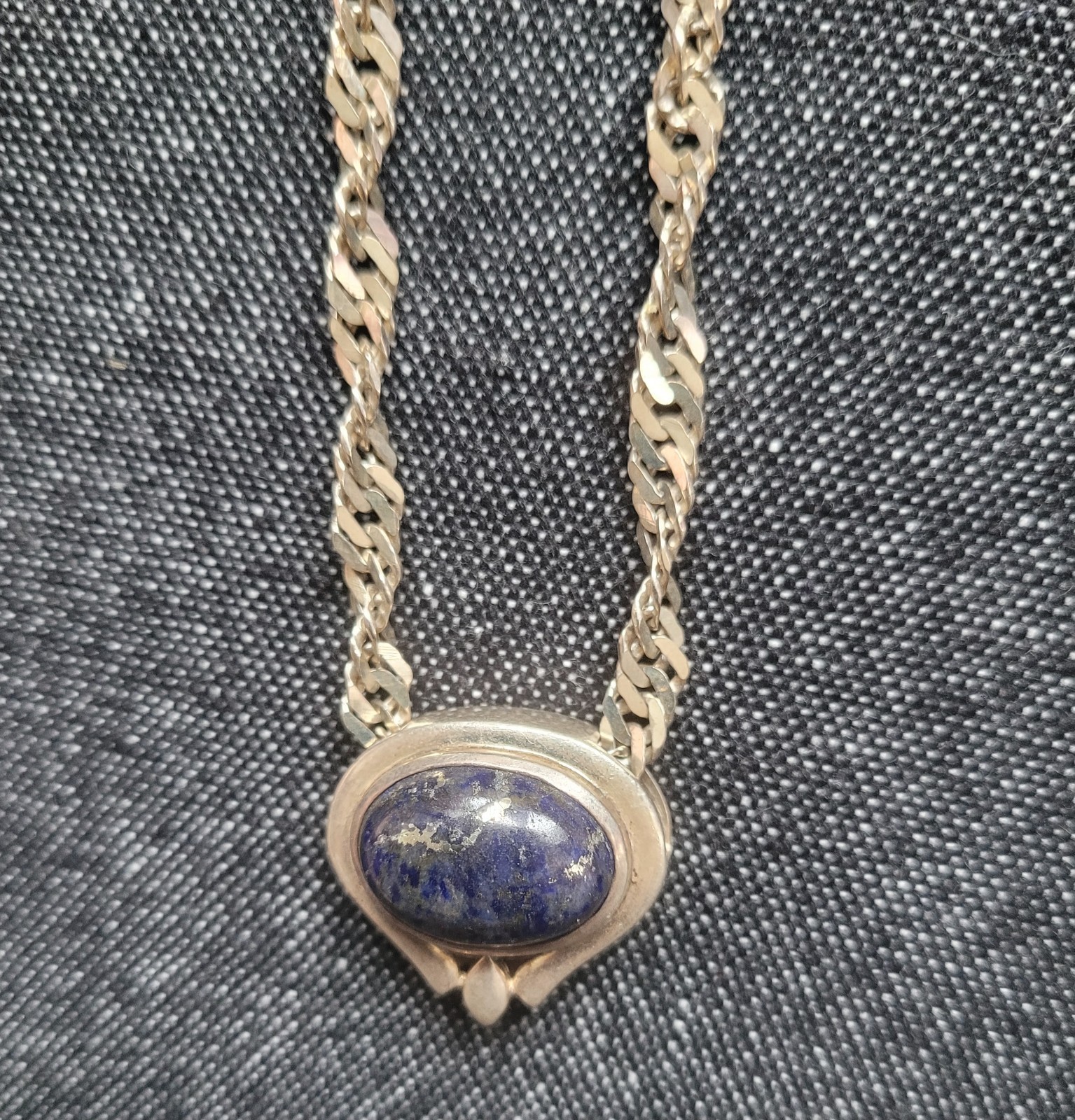 Vintage Sterling Silver Twist Miami Cuban Chain With Lapis Lazuli Pendant Blue