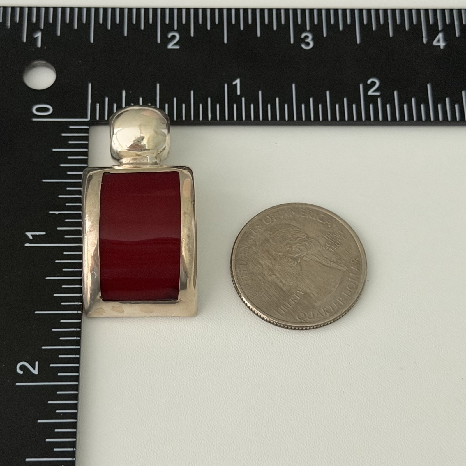 Vintage ATI Mexico 925 Sterling Silver Red Jasper Chunky Modernist Pendant