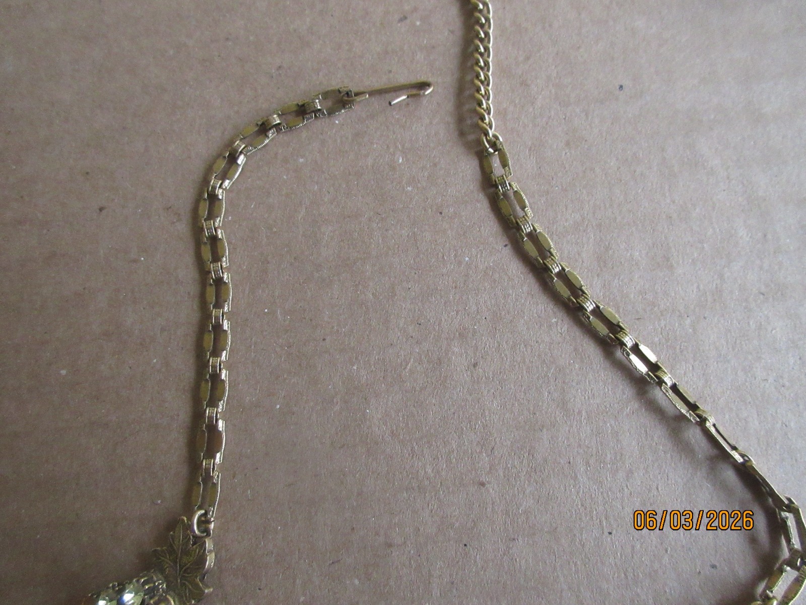 Vintage Unsigned Rhinestone Grape Cluster & Leaves Necklace