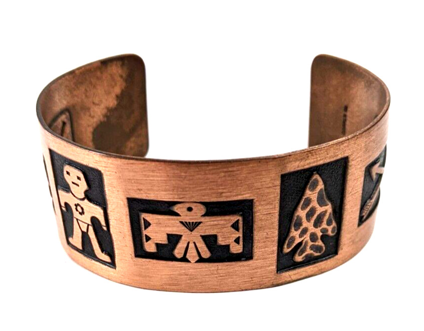 1950s Wide Copper Cuff Bracelet by Bell Trading Post Native American Motif