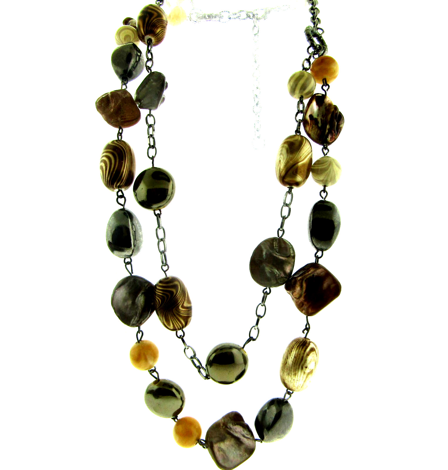 Vintage Abalone Lucite bead Necklace Double Strand 2*18*21