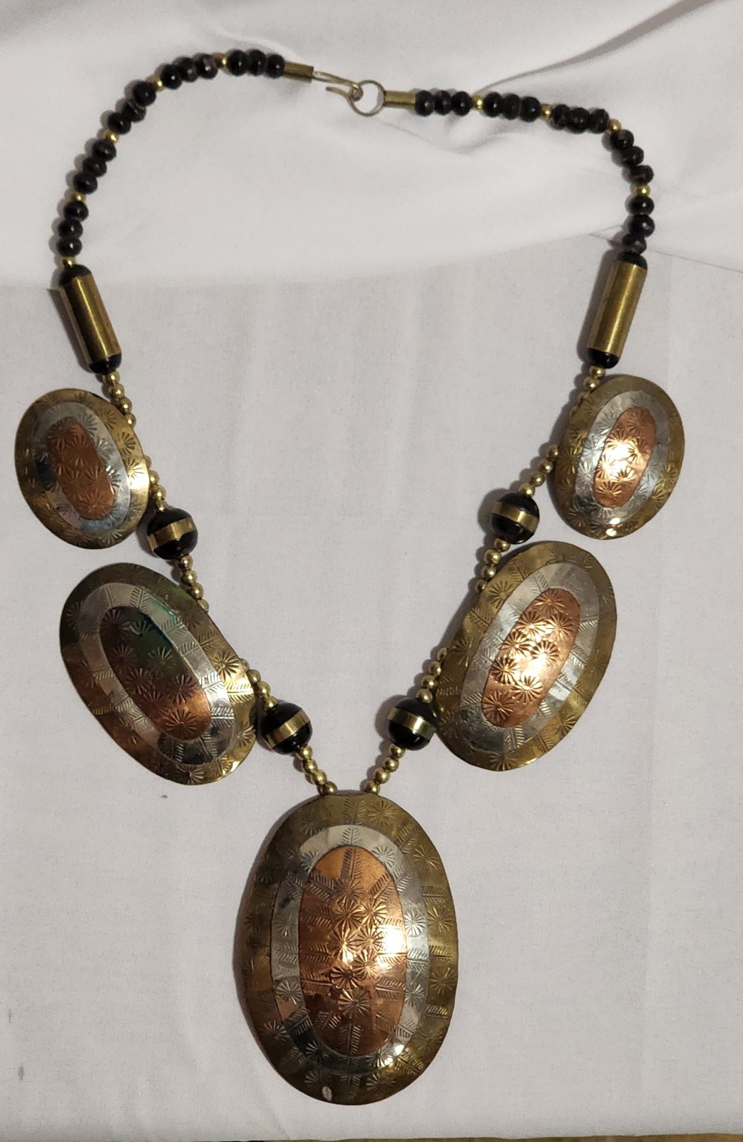 Vintage Mixed Metals Bib Statement Necklace W/matching hammered bangle