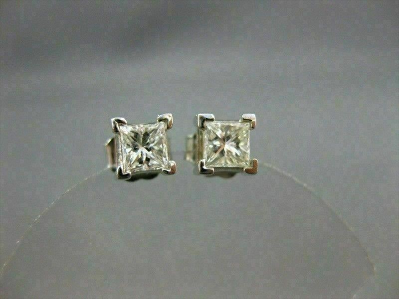 ESTATE .80CT DIAMOND 14KT WHITE GOLD PRINCESS CUT STUD EARRINGS H VVS/VS #5975