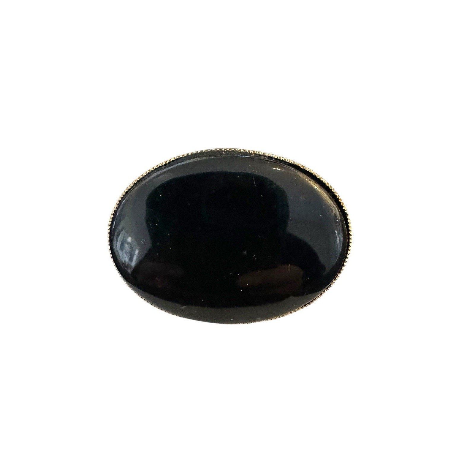 Vintage Black Onyx Oval Scarf Ring With Goldtone Metal Safety Clasp Estate EUC