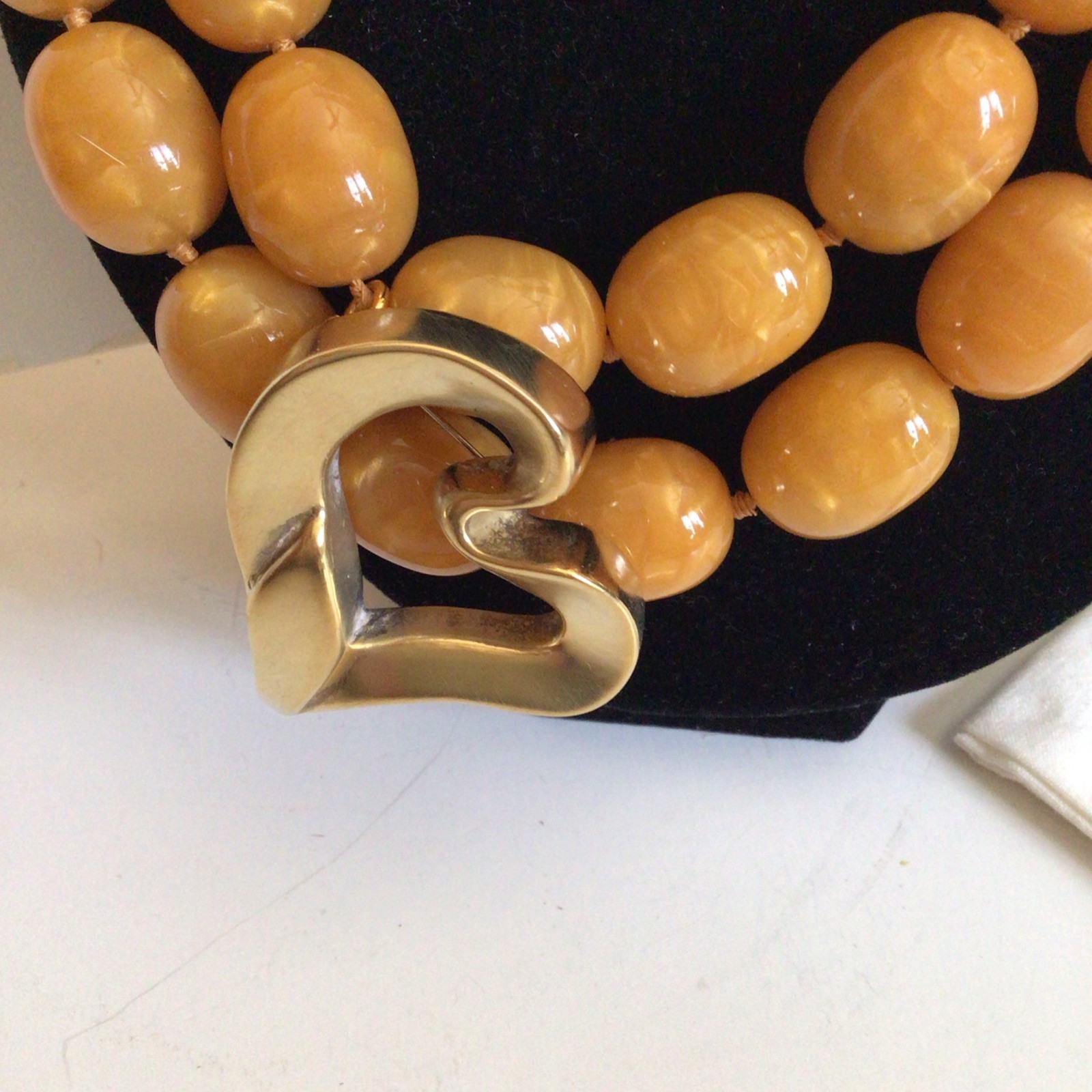 SPECIAL SEBBAG VON MUSULIN NECKLACE STERLING/GOLD HEART HUGE AMBER COLOR BEADS