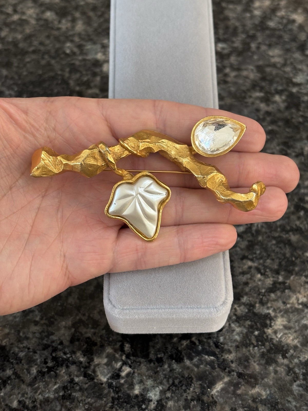 Vintage Antigona Paris Large Gold Plated Tree Branch Leaf Nature Brooch 3.75”