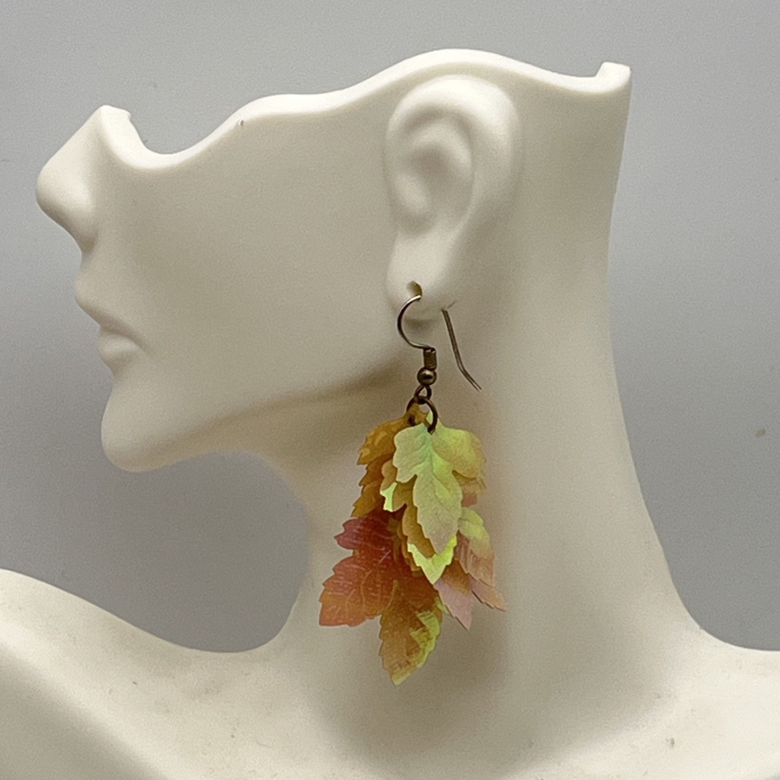 Vintage Iridescent Maple Leaf Earrings Acrylic Cluster Dangle Fall Colors