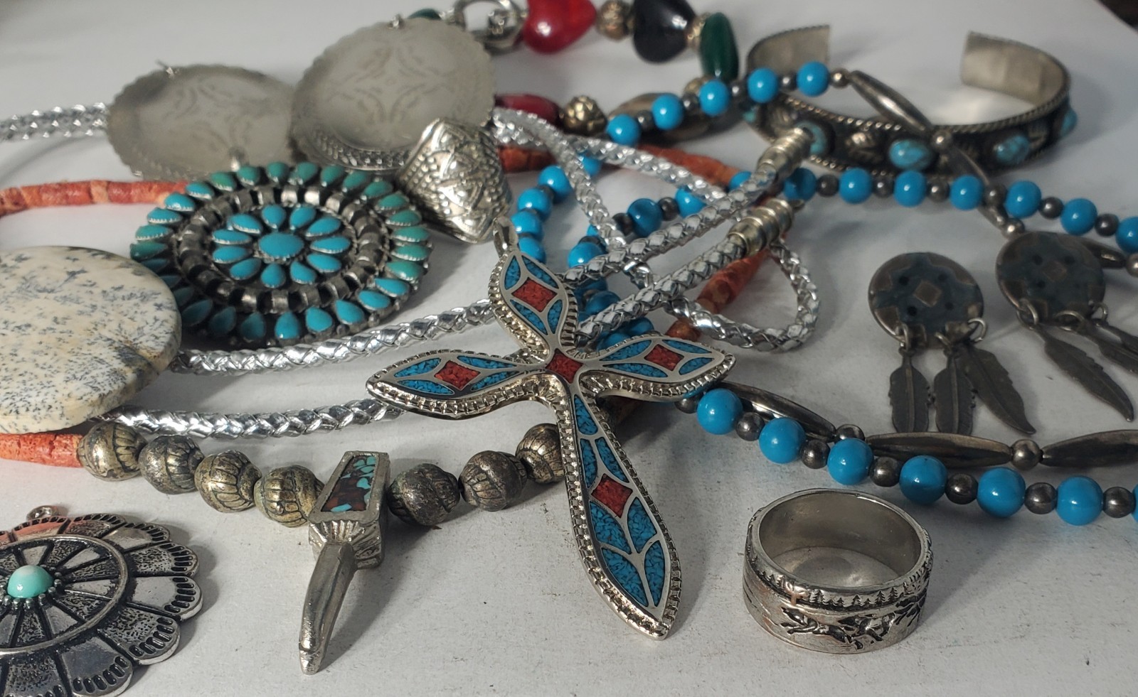 Vtg SOUTHWESTERN Silver Plated Alpaca Mixed Metals Jewlery Lot Collection 15 Pcs