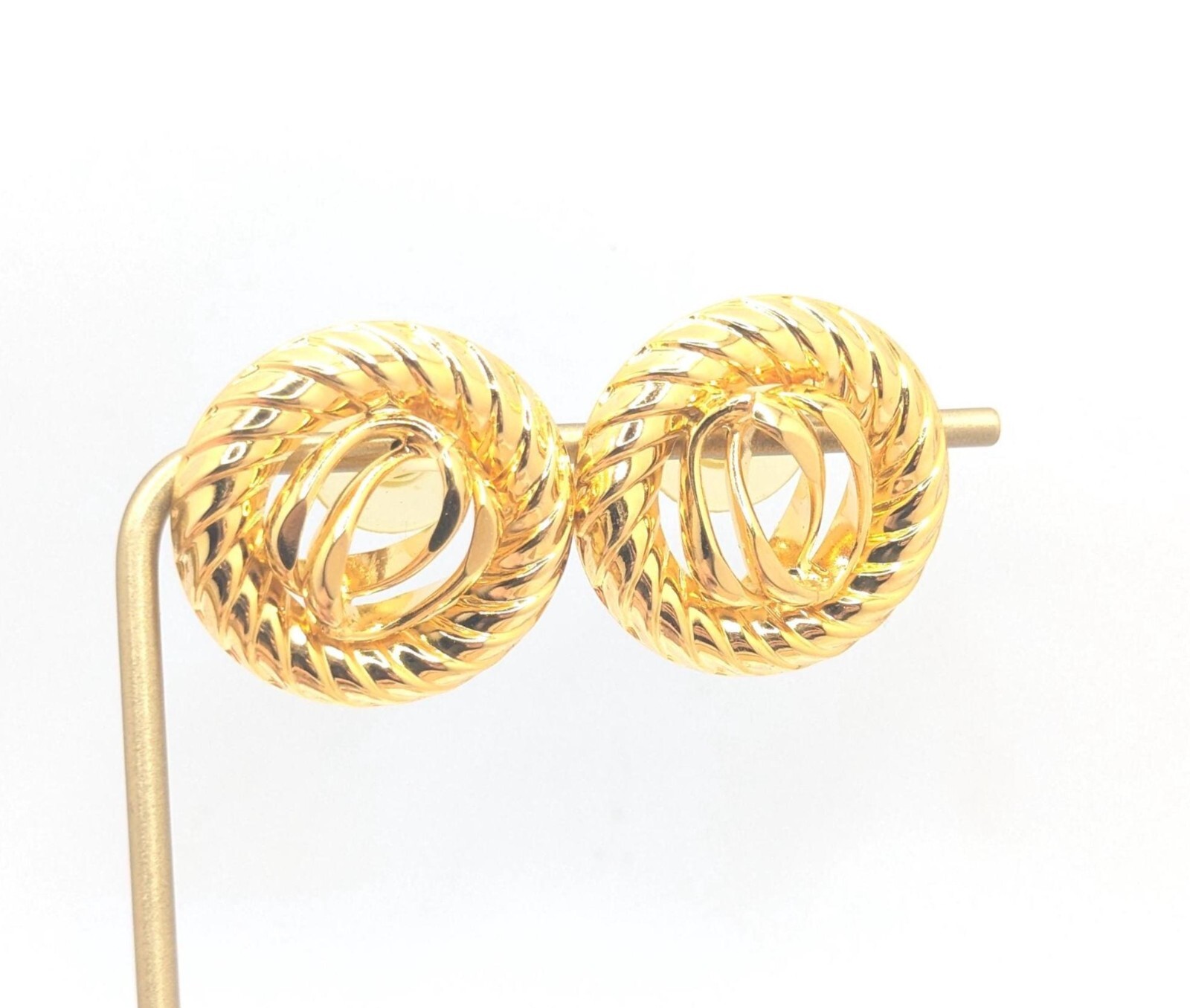 Vintage Gold Tone 1980s Large Stud Round Earrings 80s Openwork Lightweight Gift