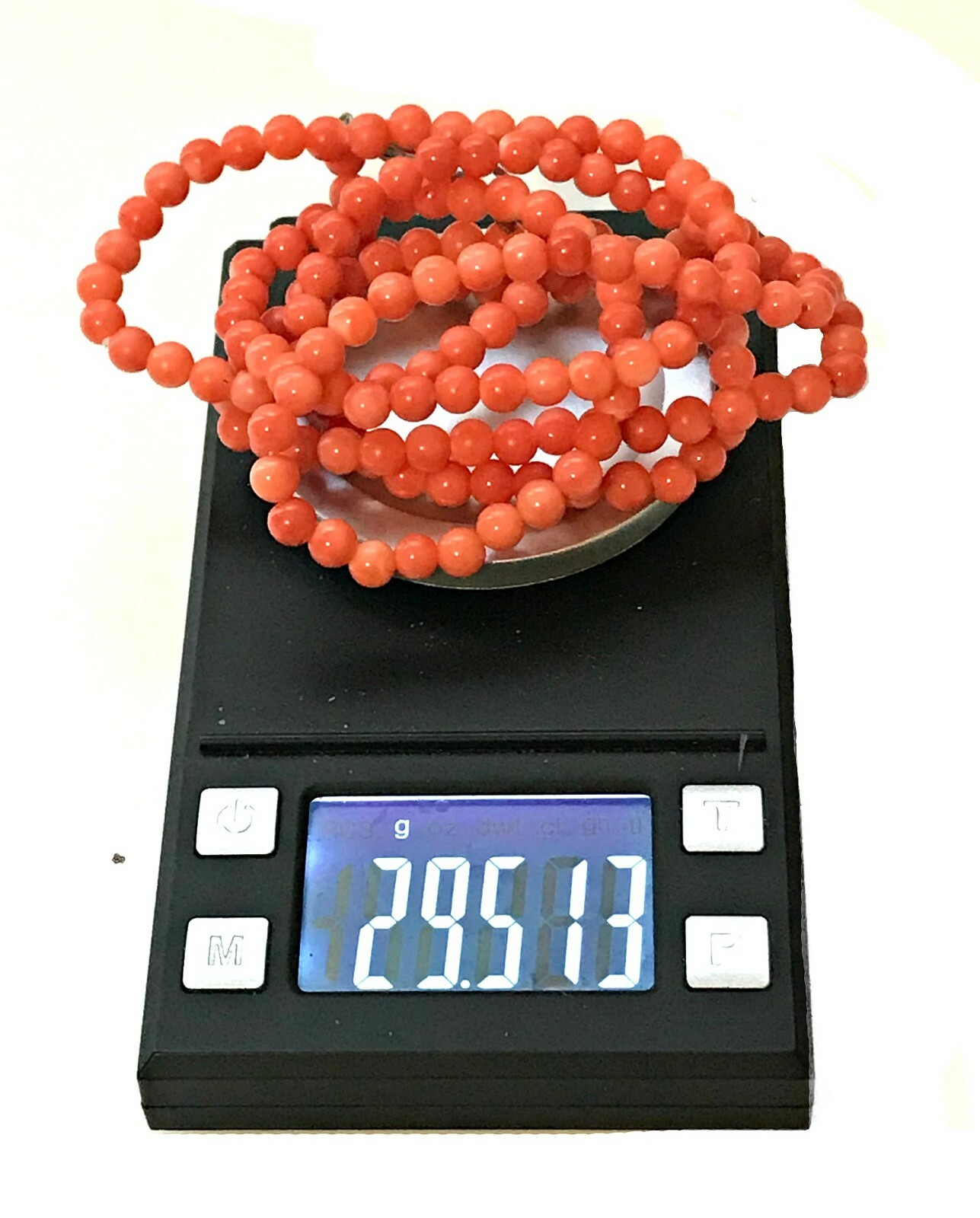 5mm Genuine Natural Pink Red Coral Beads Necklace in Silver Setting 78cm 29 gms