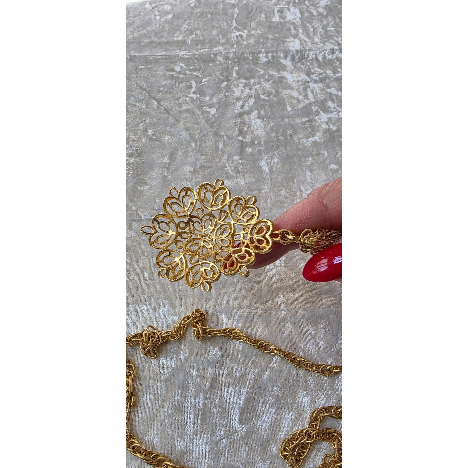 Crown Trifari Signed Vintage Double Strand Filigree Pendent Necklace*