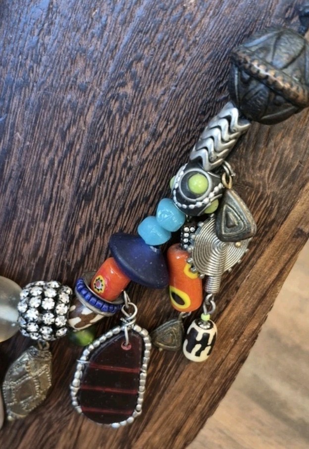 Vintage Eclectic Charm Bead Adjustable Length Leather Cord Necklace