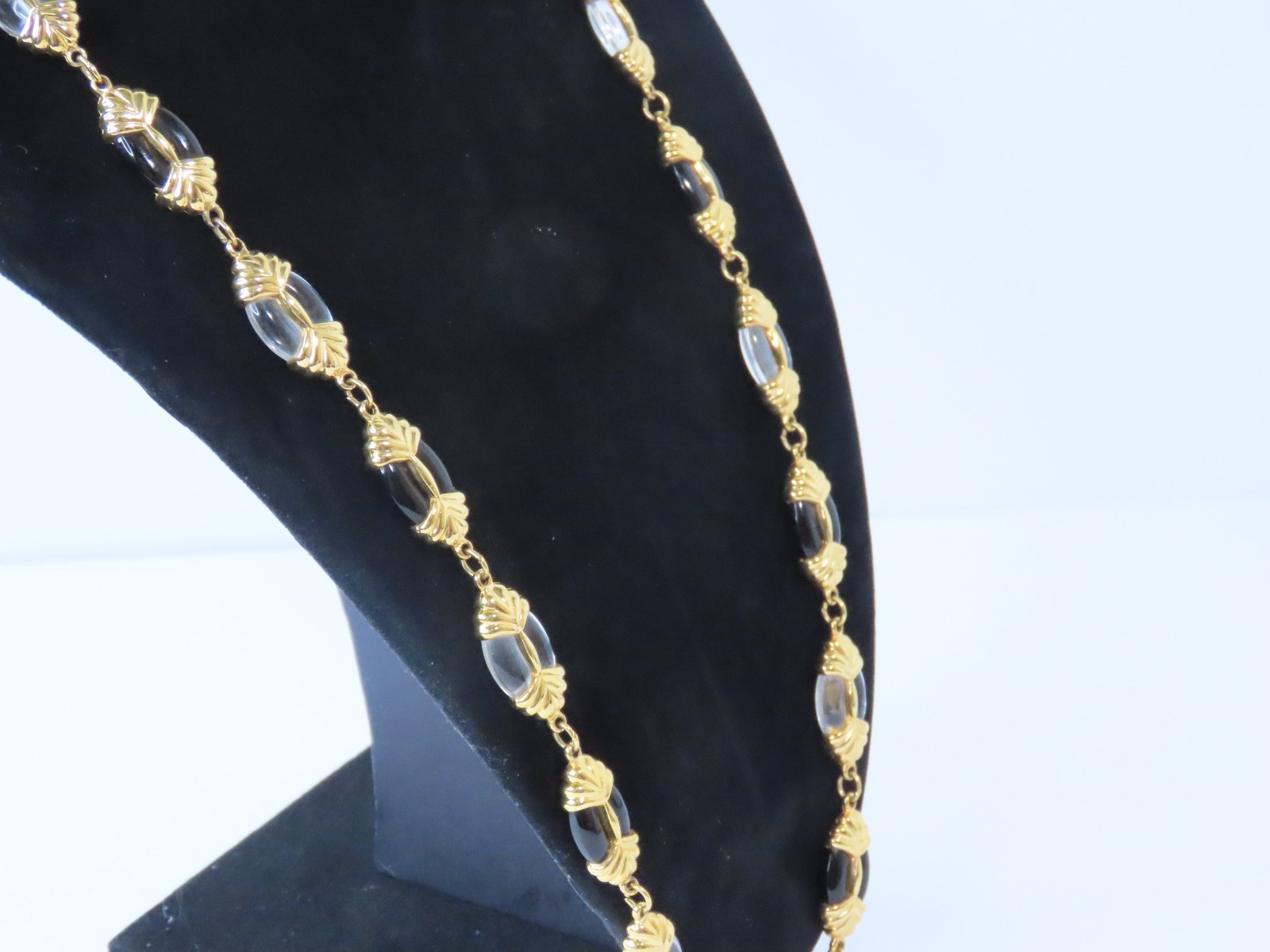 Swarovski Black & Clear Crystal Oval Bead Necklace Gold-tone w/Swan Mark 24″
