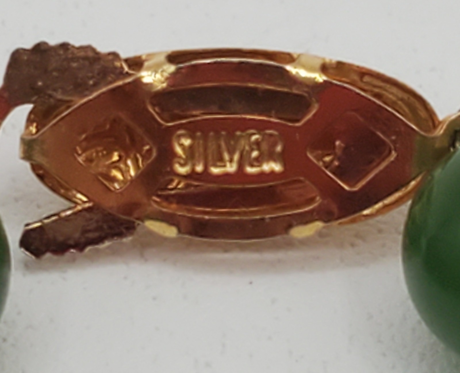 VTG 925 Spinach Jade Crane Dragon Pendant 24in Bead Necklace Carved Reversible