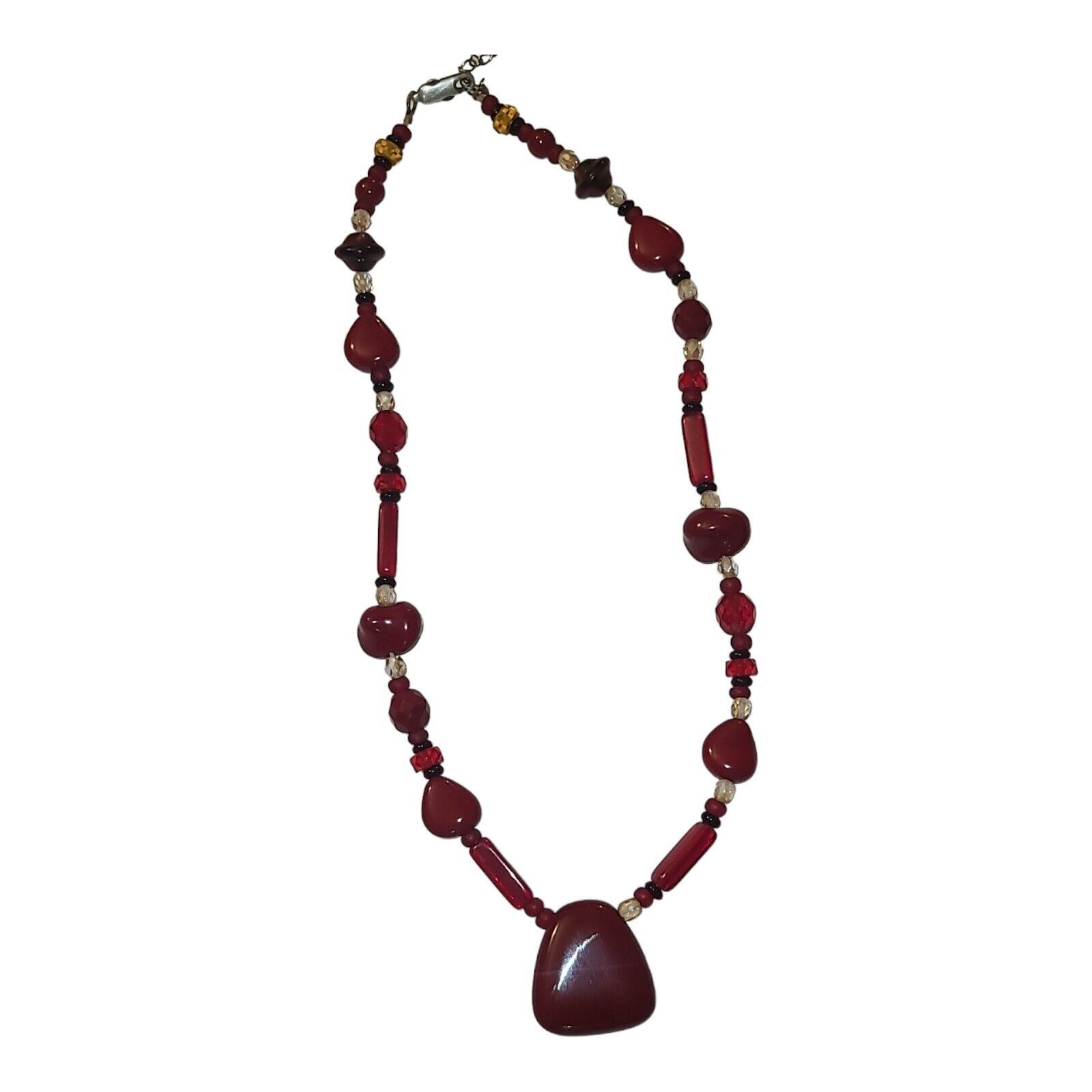 Vintage Sterling Silver 925 Red & Black Glass Beaded Collar Necklace 15″-17″