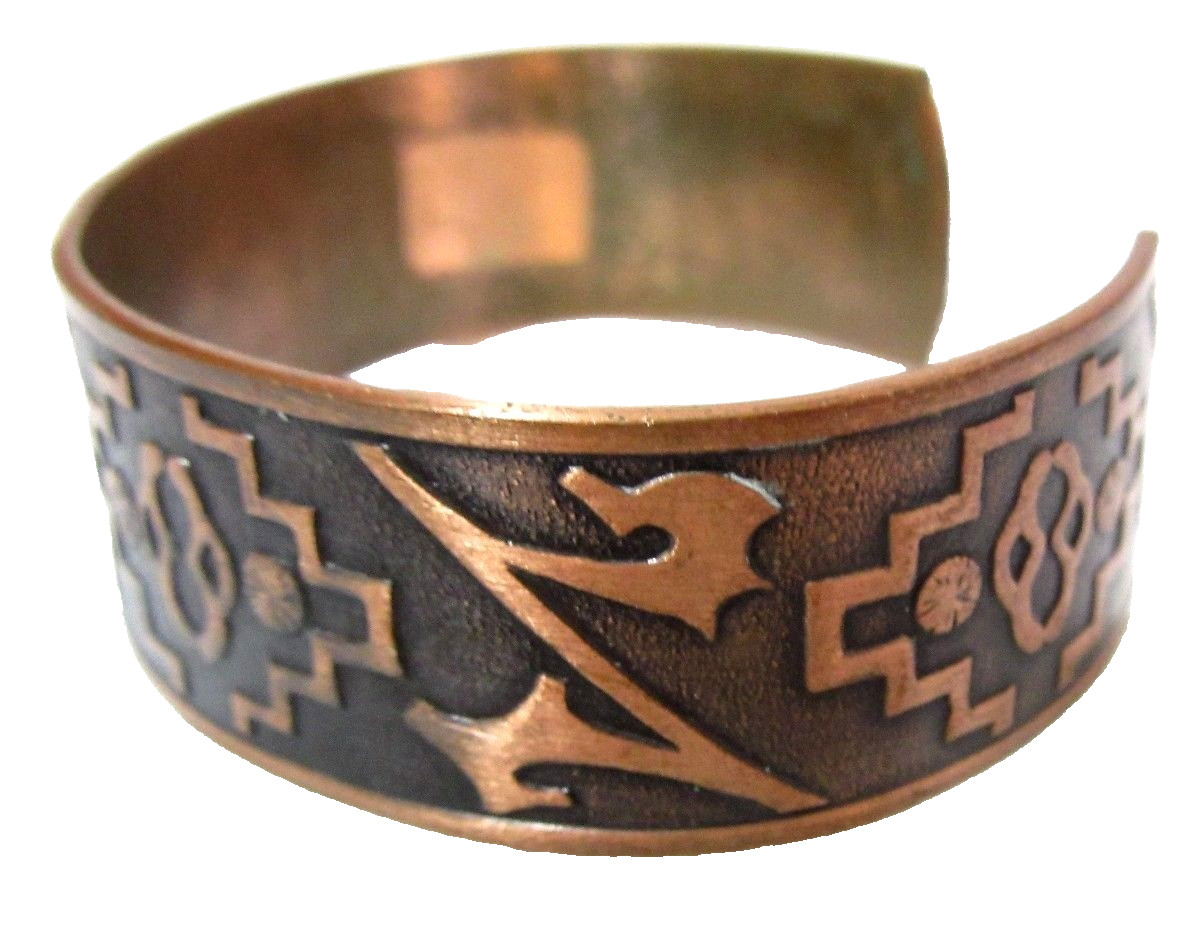 COPPER RAISED DESIGN FANCY SOUTH WESTERN STYLE CUFF BRACELET