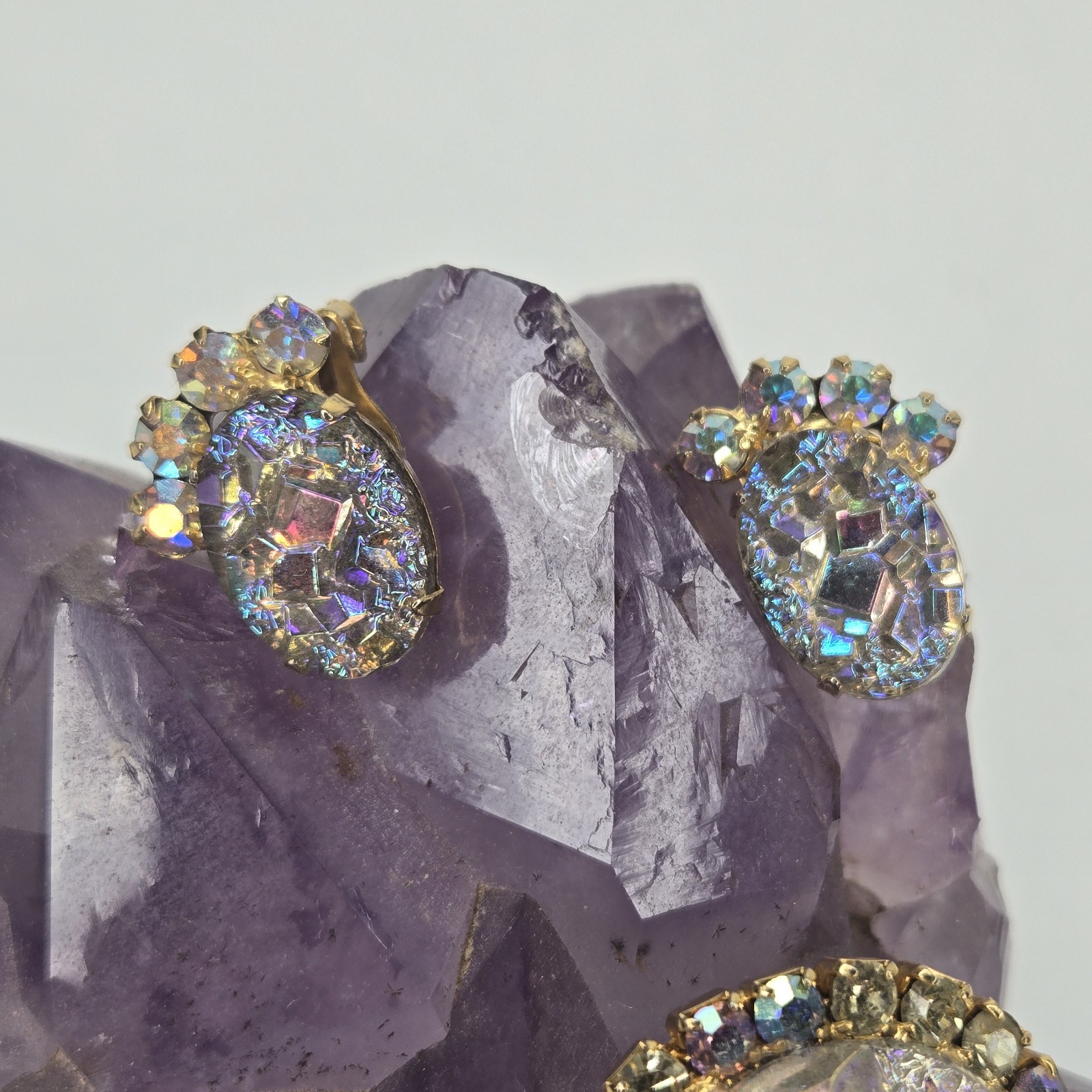 Vintage Juliana DeLizza & Elster Crystal Geode Brooch & Earrings Rare Book Piece