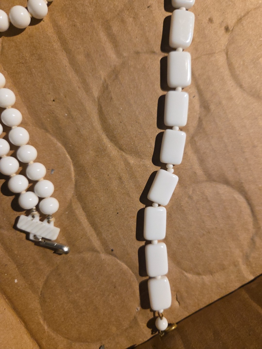 Vintage Milk Glass 17 1/4 Inch Chiclet And 15 1/4 Inch Double Tier Choker