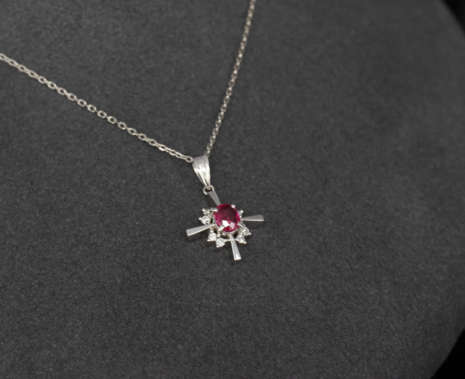 Fine 0.35ct Intense Red Ruby & 0.16ct Diamond Platinum Cross Necklace