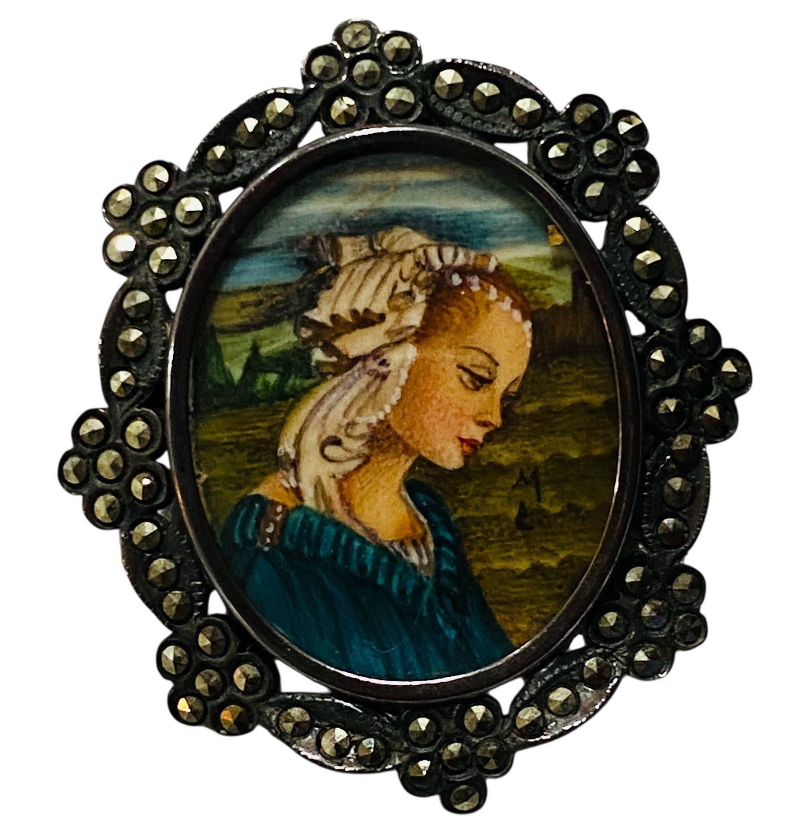 Vintage Lippi Art 800 Silver & Marcasite Brooch and/or Pendant Portrait Signed