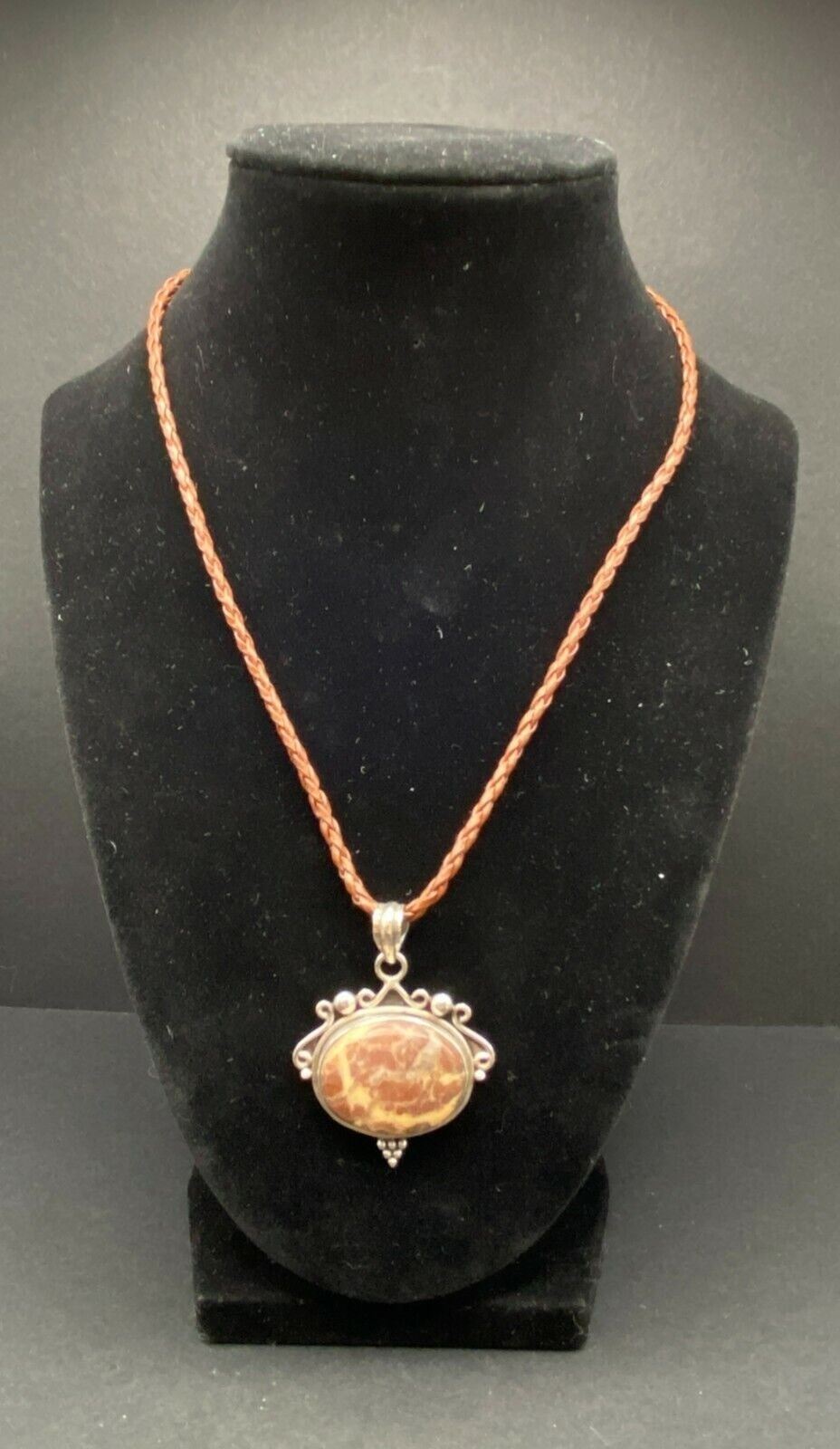 Brown Agate Sterling Silver Pendant Necklace