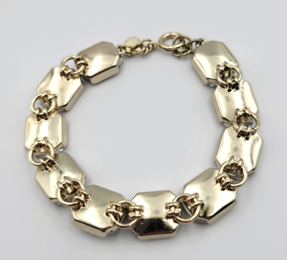 Vintage LOFT Chunky Rhinestone Gold Tone Bracelet Large Faceted Rhinestones