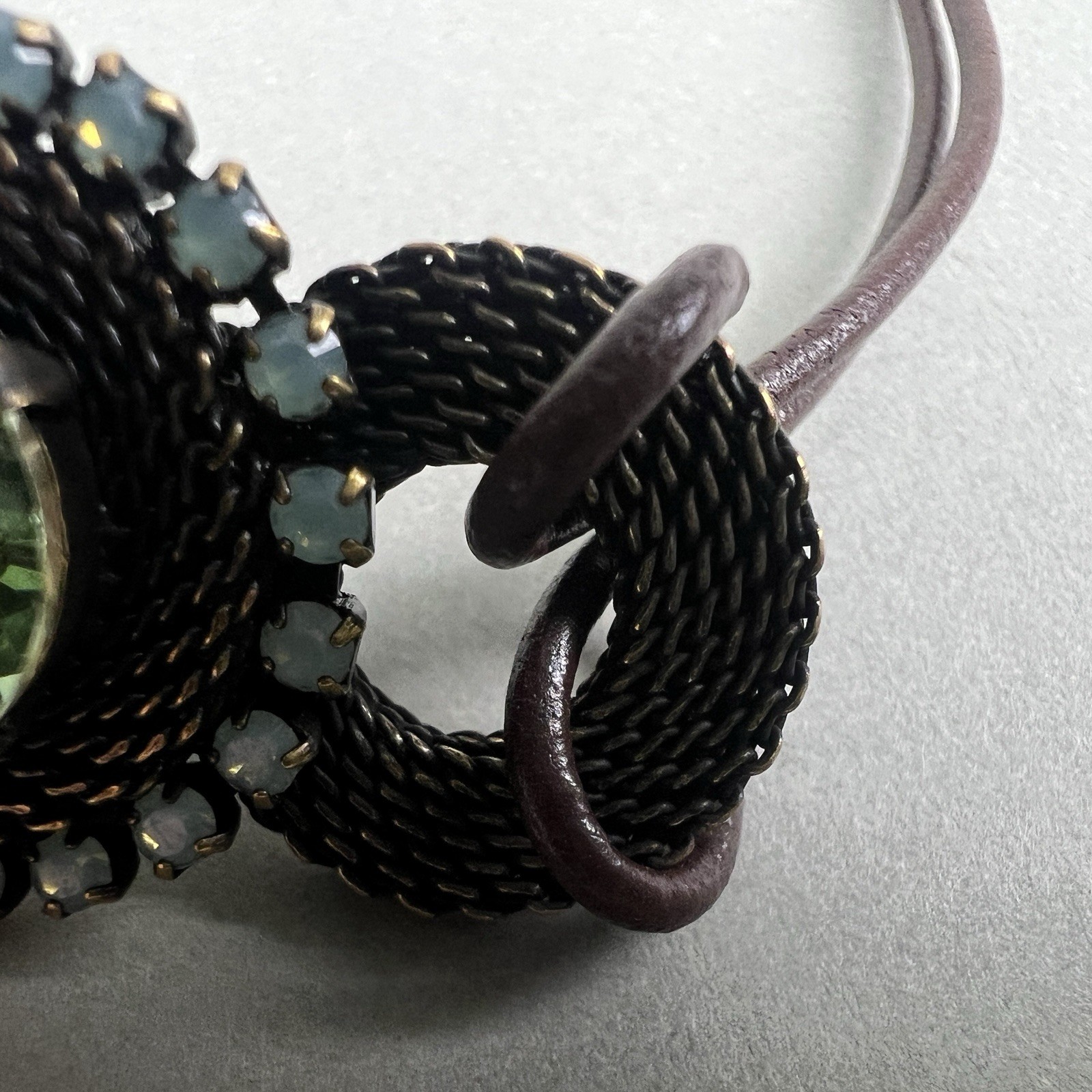 Vintage Van Galz Bracelet Leather Green Rivoli Rhinestone q3z